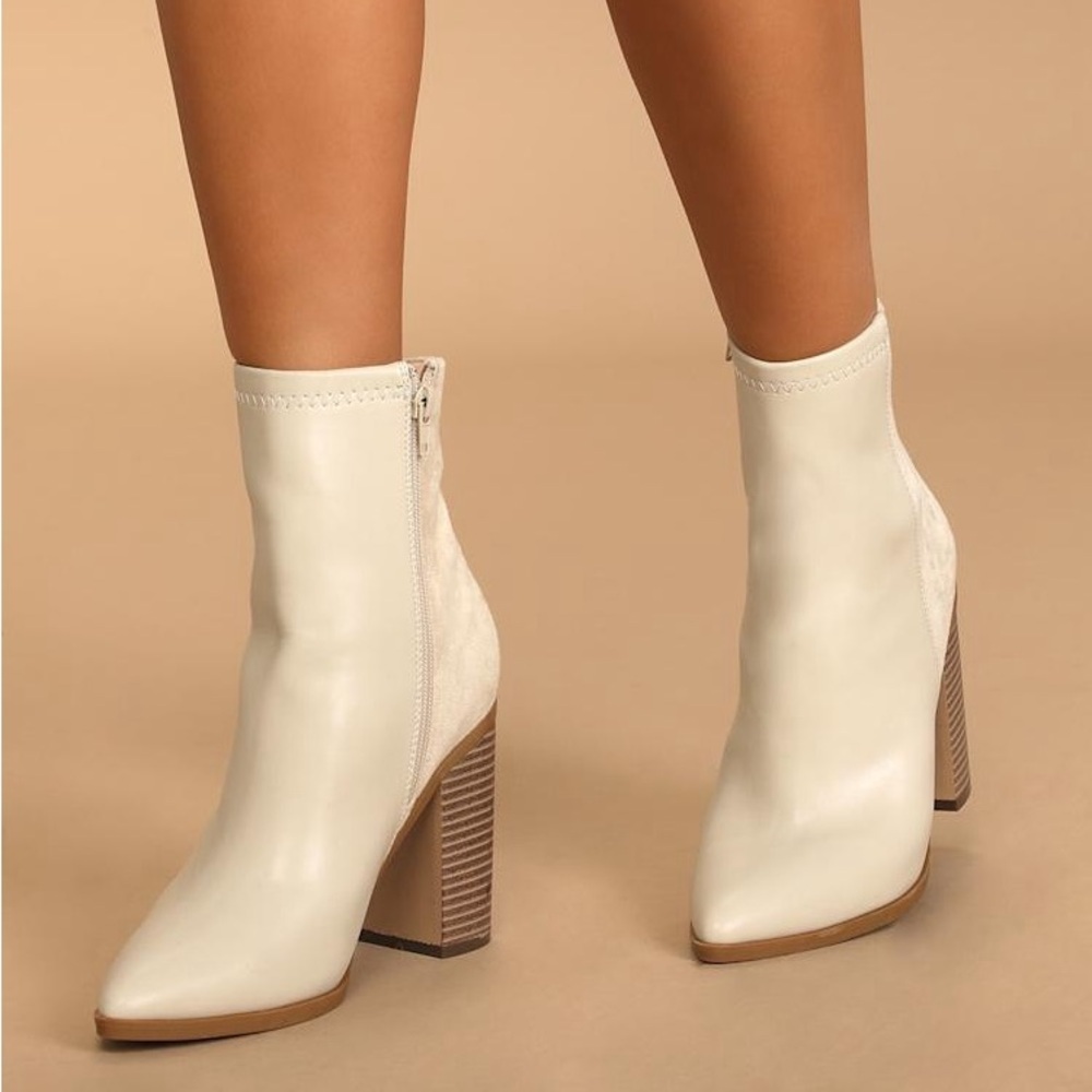 NEW Lulu’s ESSEX Mid-Calf Ankle Booties -Bone Size 6.5
